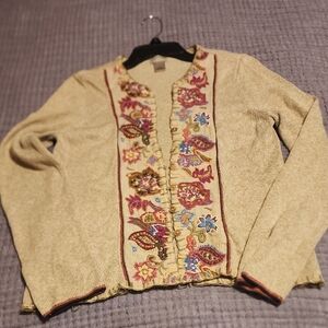 Sigrid Olsen Sport Beige Knit Embroidered Sweater-Small NWOT